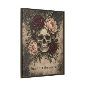 Beauty in the broken skull and floral framed canvas wall art - printable
