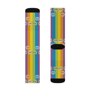 Rainbow Cat Socks - Colorful Sublimation Crew Socks with Cute Cat Faces
