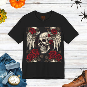 Skulls, Roses and wings for Halloween , Unisex Jersey Short Sleeve Tee