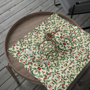 Holiday Holly Wrapping Paper Roll — Vintage Green & Red Mistletoe Pattern
