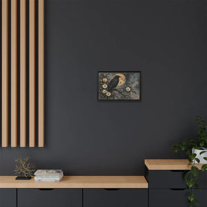 Framed canvas wall art – gothic raven and moon floral painting - printable
