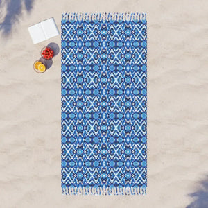 Boho Blue Beach Towel - Geometric Ikat Pattern - Dipaliz - 38’’ × 81’’ / Polyester - Home Decor