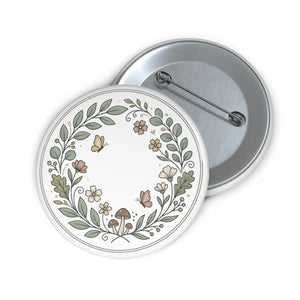 Floral Wreath Pin Button — Cute Mushroom & Butterfly Lapel Pin
