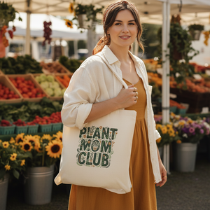 Plant Mom Club Canvas Tote — Botanical Reusable Market Bag