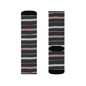 Striped Sublimation Socks — Black, Gray & Rose Crew Socks