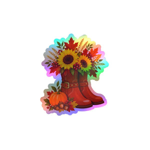 Kiss-cut vinyl decal – fall sunflower boots pumpkins & autumn floral sticker - home decor decals