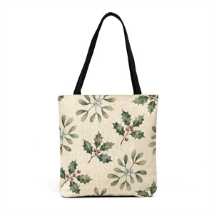 Woven Tote — Needlepoint Holly Leaves Market Bag
