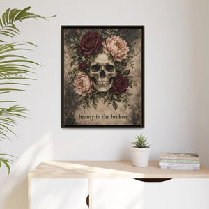 Beauty in the broken skull and floral framed canvas wall art - printable