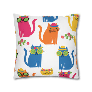 Colorful Cat Pattern Square Pillow Cover — Cute Sunglasses Cats Decorative Throw Pillowcase