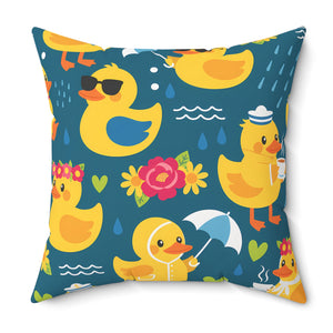 Rubber Duck Pattern Decorative Pillow — Cute Yellow Ducks on Teal