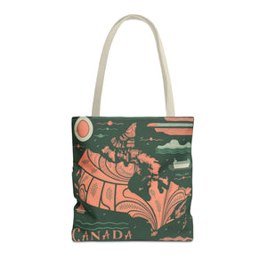Canada Map, 100% Polyester, black cotton handles, AOP Tote Bag