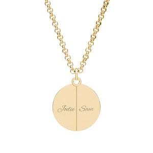 Split pendant necklace by DipaliZ opened to show the engraving on the inner faces