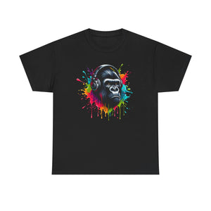 A Gorilla with a headphones with splashes of color, Unisex Heavy Cotton Tee