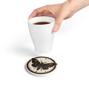 Vintage Moth Ceramic Coaster — Gothic Butterfly Drink Coaster