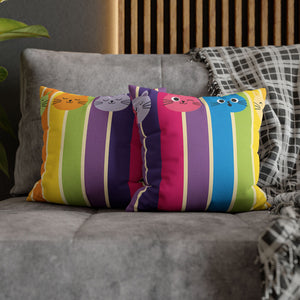 Rainbow Cat Stripe Pillowcase — Colorful Cute Cat Throw Pillow Cover