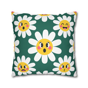 Emotive Daisy Throw Pillowcase — Cute Emoji Flower Decorative Pillow Cover