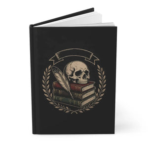 Skull & Books Hardcover Journal — Lined Matte Notebook for Writers, Gothic Study & Halloween Gift