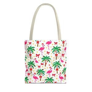 Tote Bag — Tropical Flamingo Palm Print Beach Tote