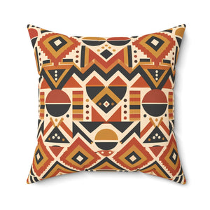 Geometric Afrohemian Tribal Throw Pillow — Rust & Mustard Aztec Pattern