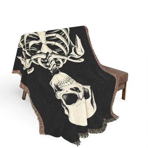 Skeleton artwork detail on the DipaliZ gothic woven throw blanket