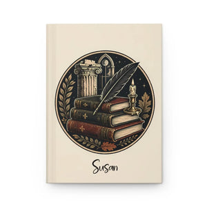 Vintage Bookish Hardcover Journal — Personalized Lined Notebook with Quill & Candle