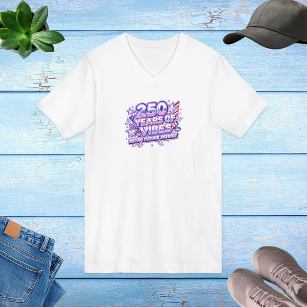 Retro Patriotic 250th V-neck Tee - Lightweight Cotton - Dipaliz - White / s - V-neck