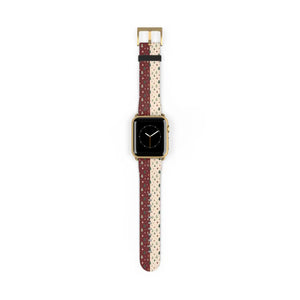 Holiday Pine Tree Pattern Watch Band — Festive Red & Cream Apple Watch Strap