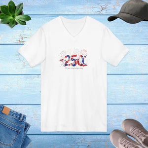 250th Anniversary Patriotic V-neck - Fireworks Celebration Shirt - Dipaliz - White / s - V-neck