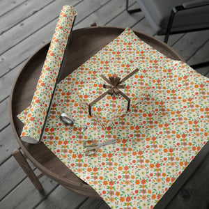 Floral watercolor wrapping paper roll, orange & peach garden gift wrap