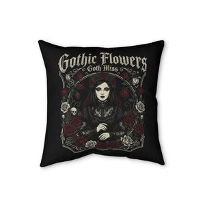 DipaliZ Gothic Flowers throw pillow with Goth Miss Dark Rose artwork