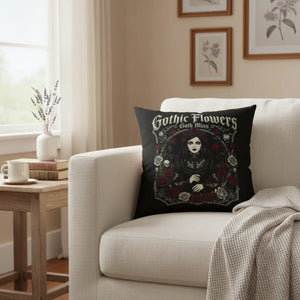 Gothic Flowers Pillow — Goth Miss Dark Rose Decorative Throw Pillow