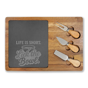 Life is short lick the bowl charcuterie board | engraved cheese slate - cutting boards