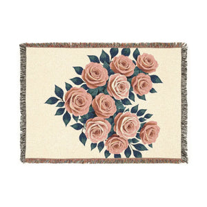 Woven Blanket — Vintage Rose Floral Throw Blanket (Pink & Teal Options)