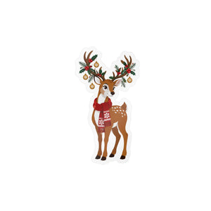 Kiss-cut vinyl decal – festive christmas reindeer with antlers - home decor decals