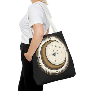 Celestial Crescent Moon Tote Bag – Vintage Starry Night AOP Canvas