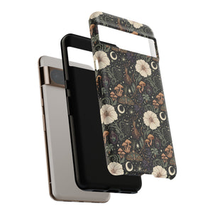 Mystic Night Floral Phone Case — Moon, Moths & Mushroom Pattern Tough Case
