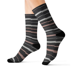 Striped Sublimation Socks — Black, Gray & Rose Crew Socks