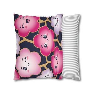 Kawaii Pink Blossom Pillowcase — Cute Floral Decorative Throw Pillow