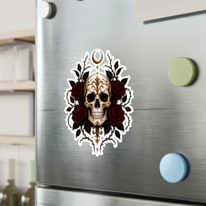 Skull and red roses kiss-cut vinyl decal - home decor decals