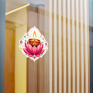 Lotus diya kiss-cut vinyl decal for diwali - home decor decals