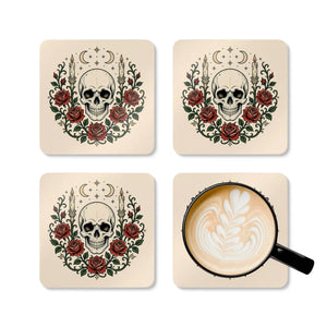 Skull & Roses Cork Coaster Set — Gothic Candle Altar Drink Protectors