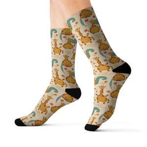 Cute Giraffe Pattern Sublimation Socks — Fun Animal Crew Socks for Kids & Adults
