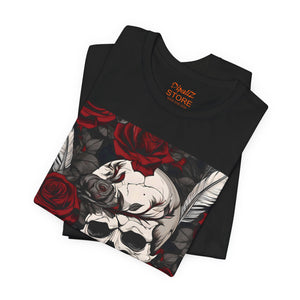 Creepy Skull, Roses and feathers for Halloween, Unisex Jersey Short Sleeve Tee