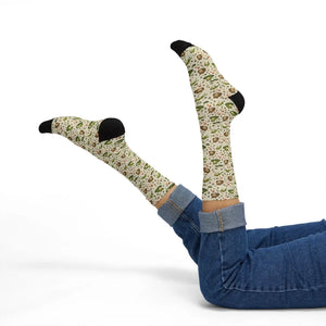 Frog and toad Pattern Sublimation Socks — Cute Woodland Animal Crew Socks