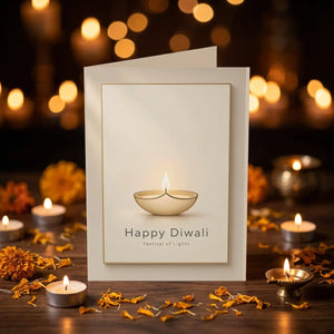 Diwali greeting cards, elegant ’happy diwali’ festival of lights card (sets 1/10/30/50)