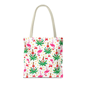 Tote Bag — Tropical Flamingo Palm Print Beach Tote