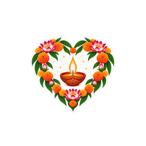 Heart-shaped diya and marigold floral vinyl decal - home decor decals