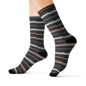 Striped Sublimation Socks — Black, Gray & Rose Crew Socks