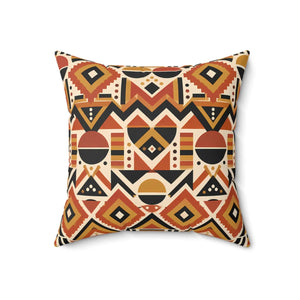 Geometric Afrohemian Tribal Throw Pillow — Rust & Mustard Aztec Pattern
