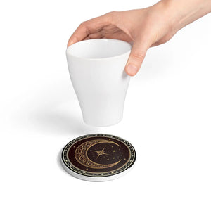 Ornate Crescent Moon coaster | Ceramic Coaster, Celestial Star Design
